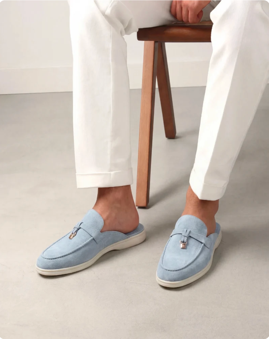 Mule premium de ante azul celeste