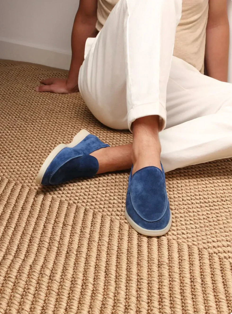 Mocasín de ante azul mar