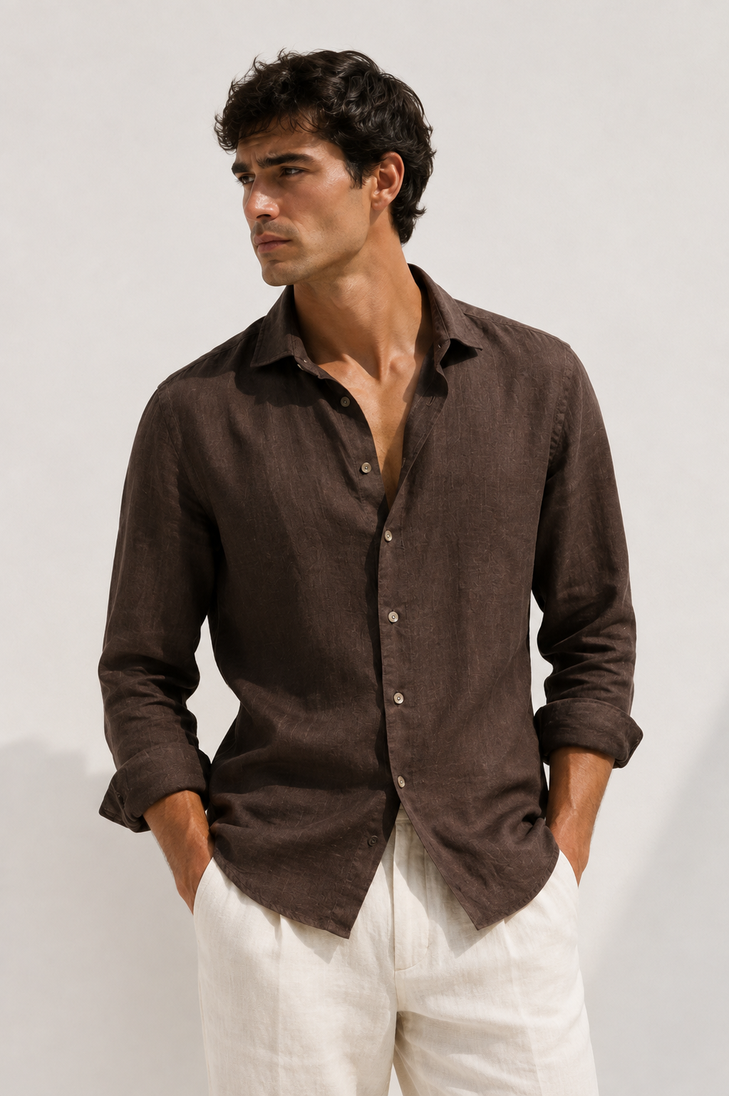 Camisa de lino chocolate