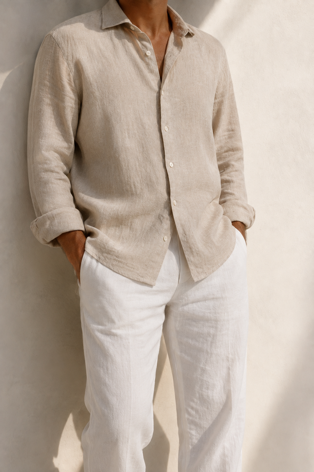 Camisa de lino beige