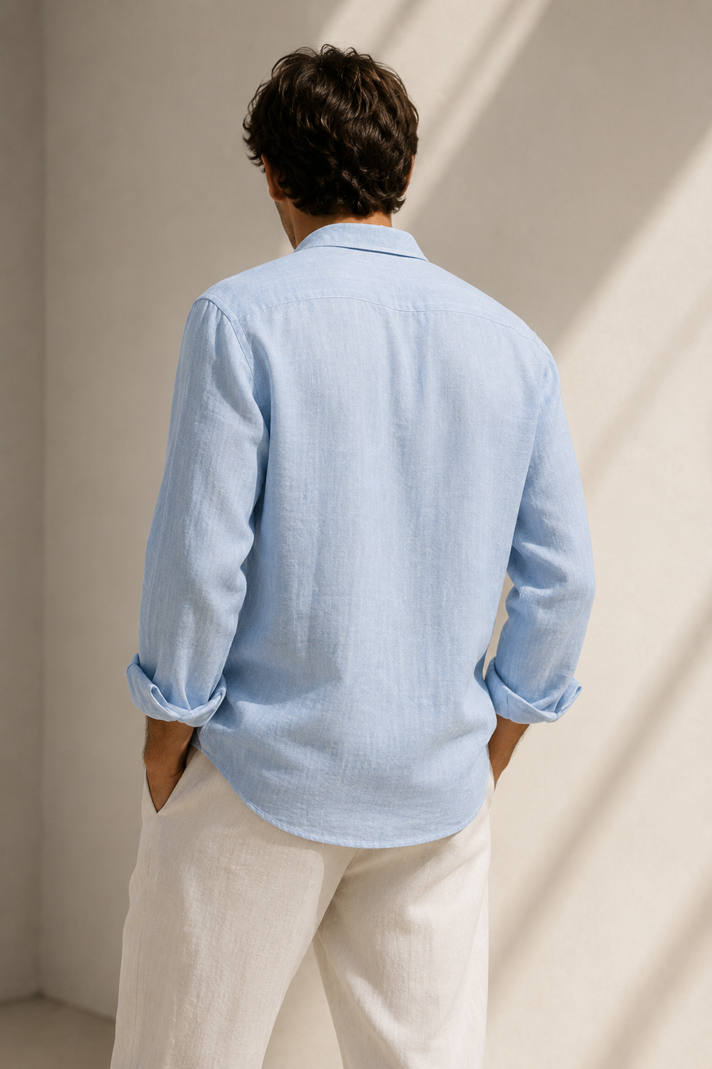 Camisa de lino azul