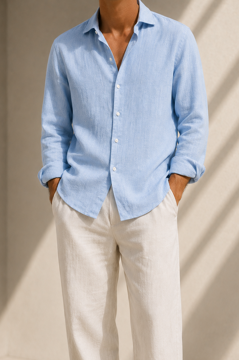 Camisa de lino azul