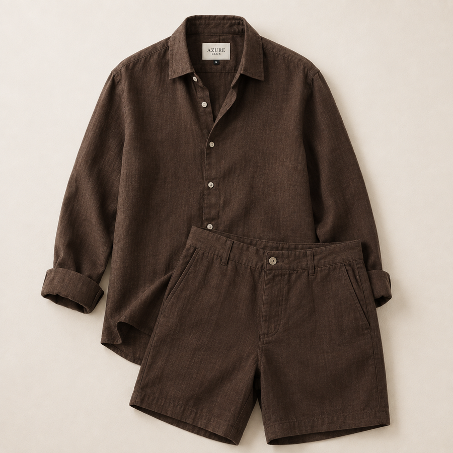 Conjunto de lino marrón chocolate