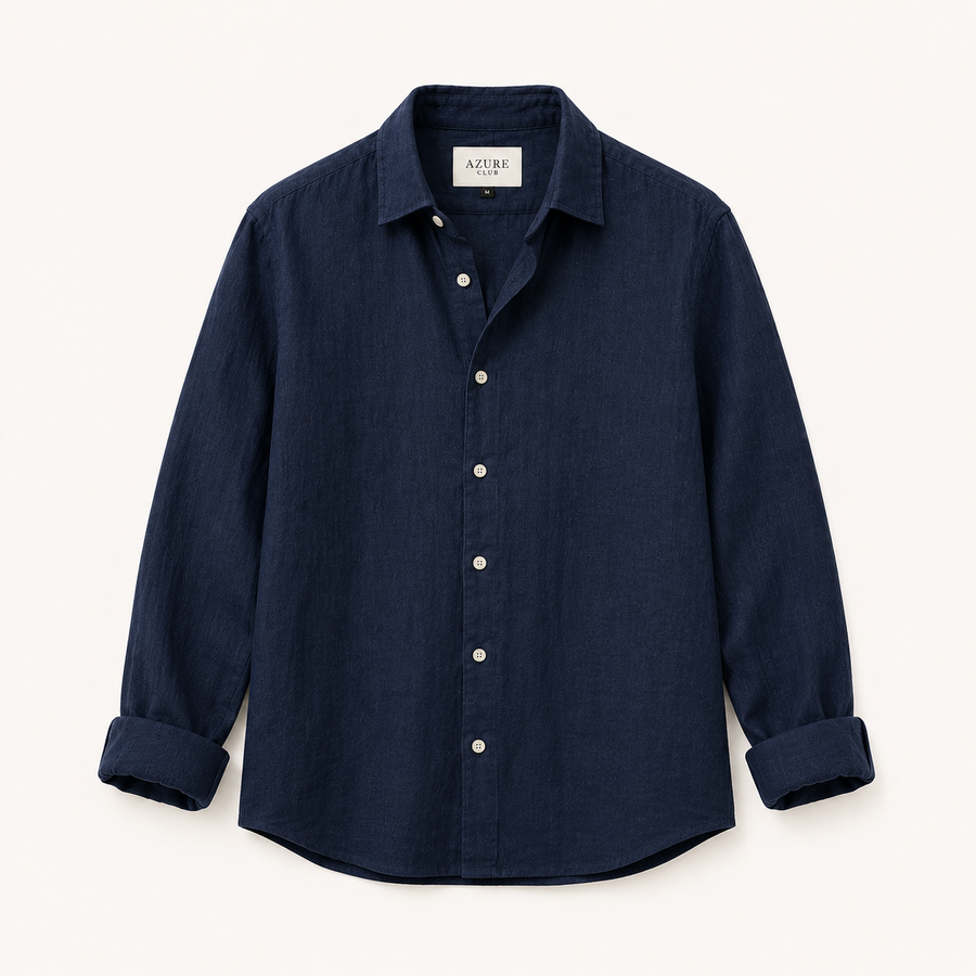 Camisa de lino azul marino