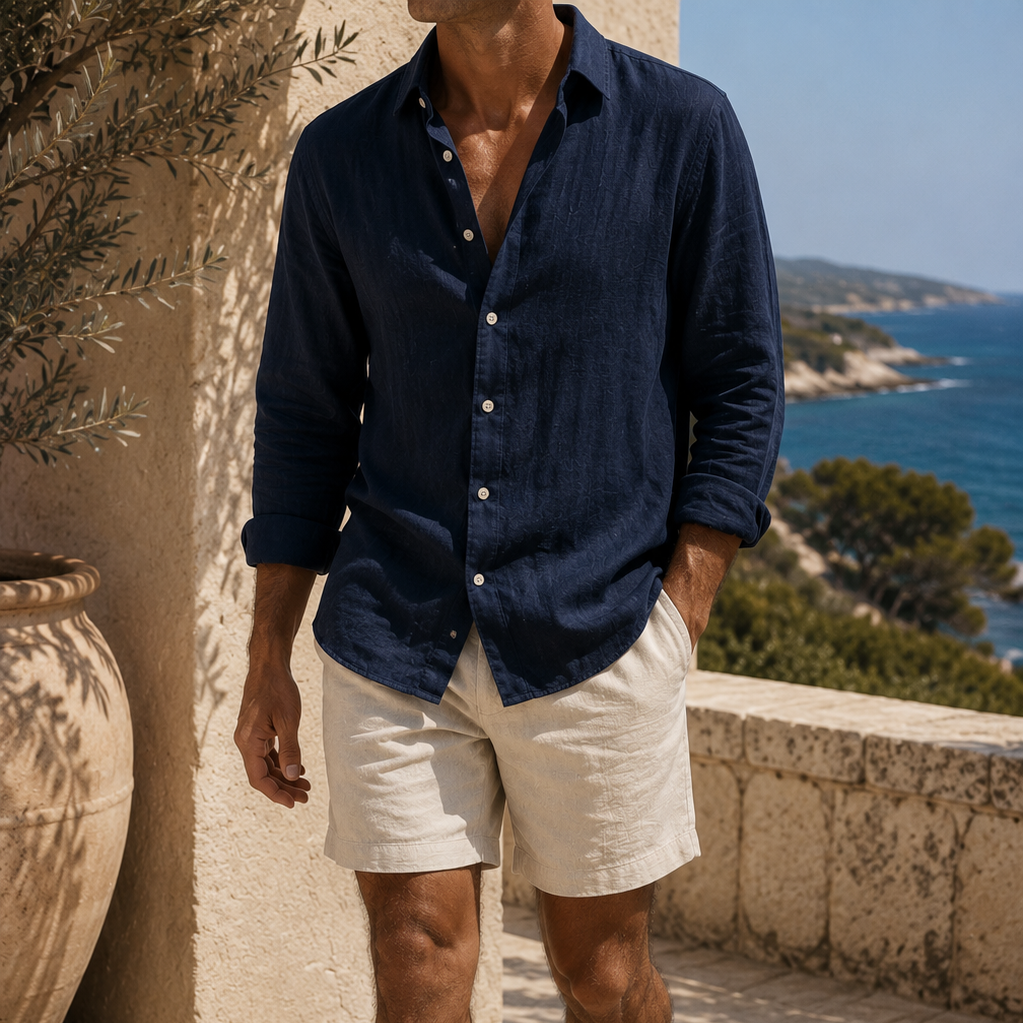 Camisa de lino azul marino