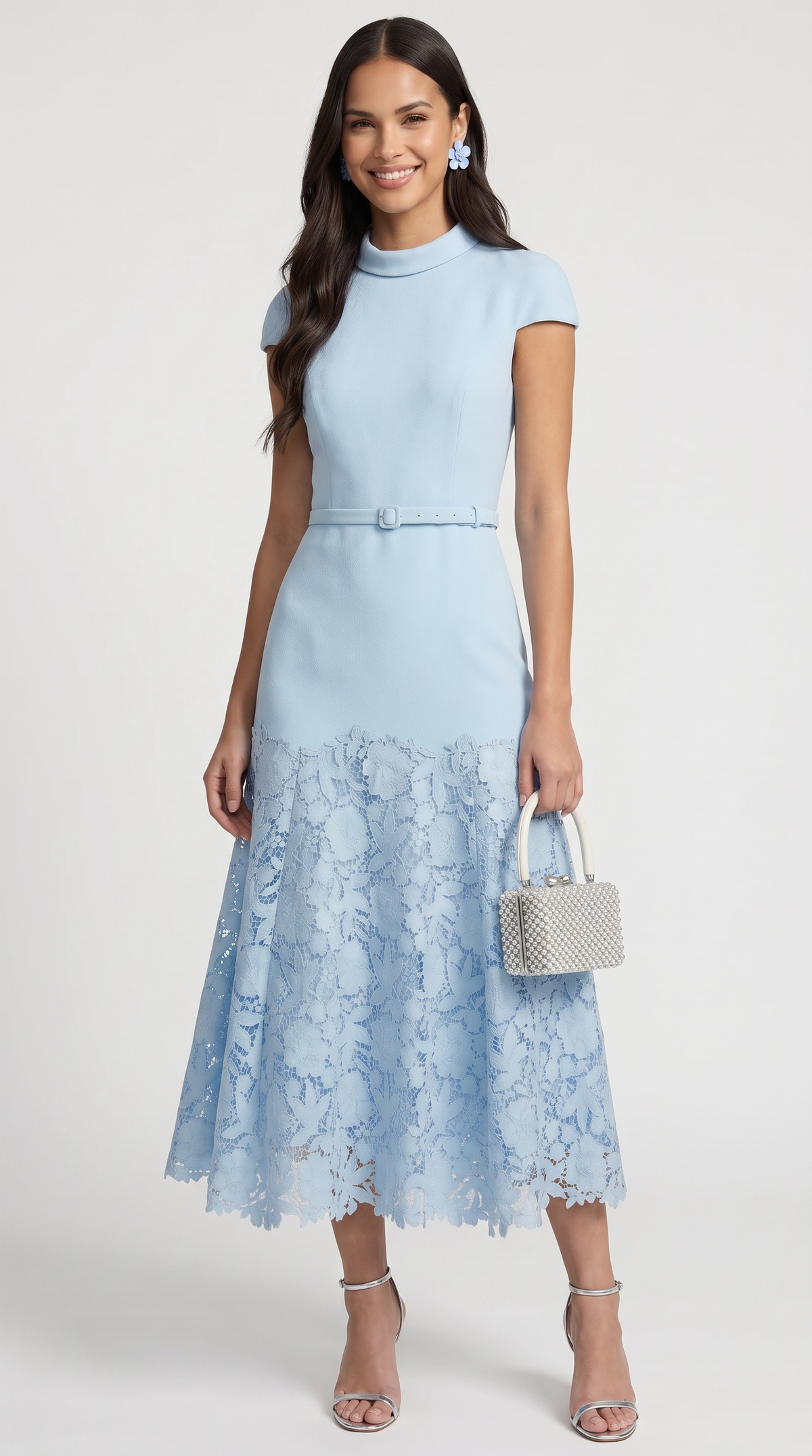Mirana · Vestido midi de encaje azul