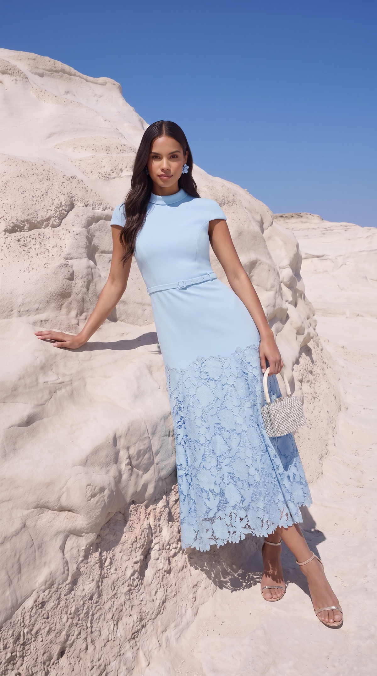 Mirana · Vestido midi de encaje azul