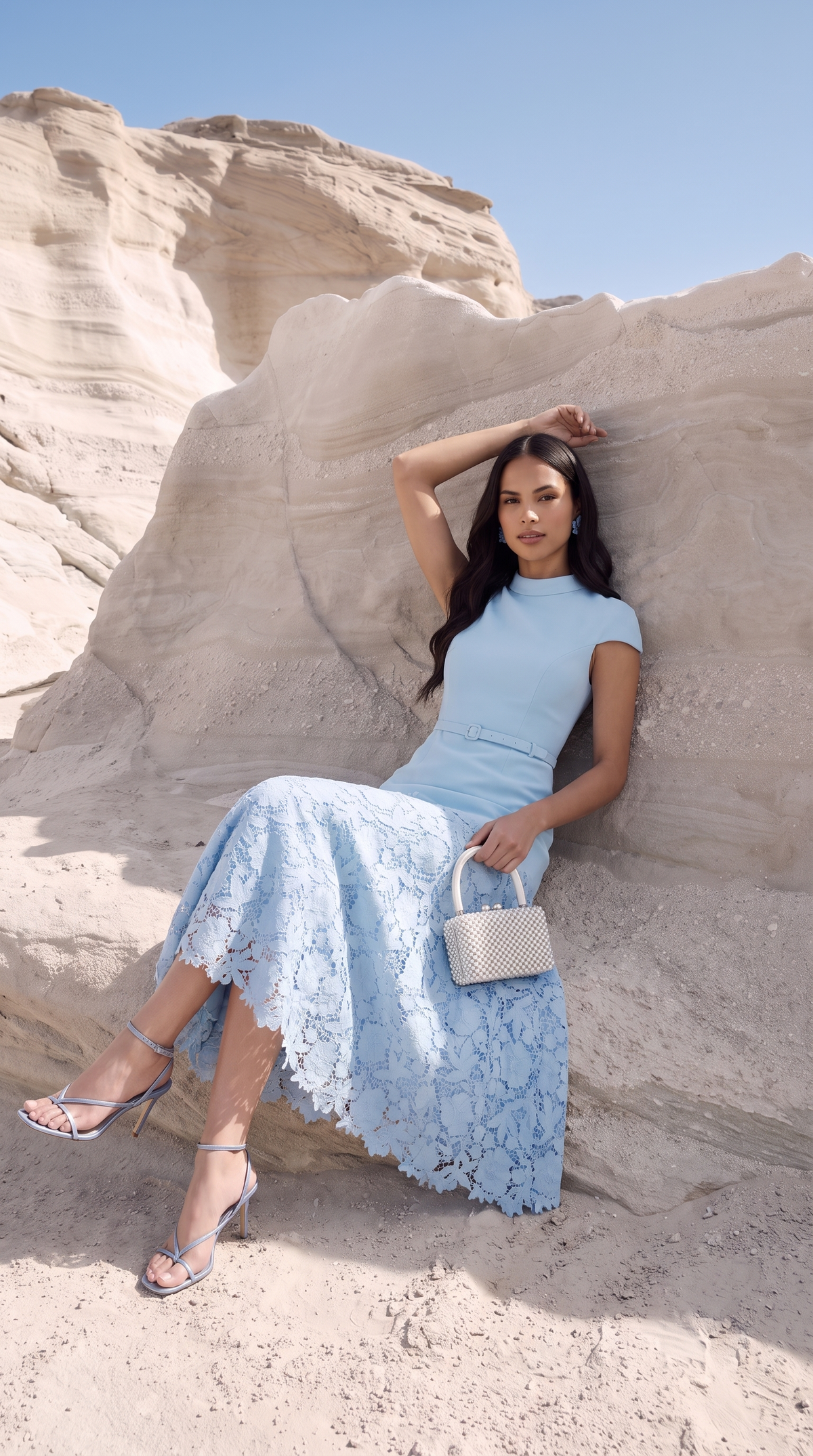 Mirana · Vestido midi de encaje azul