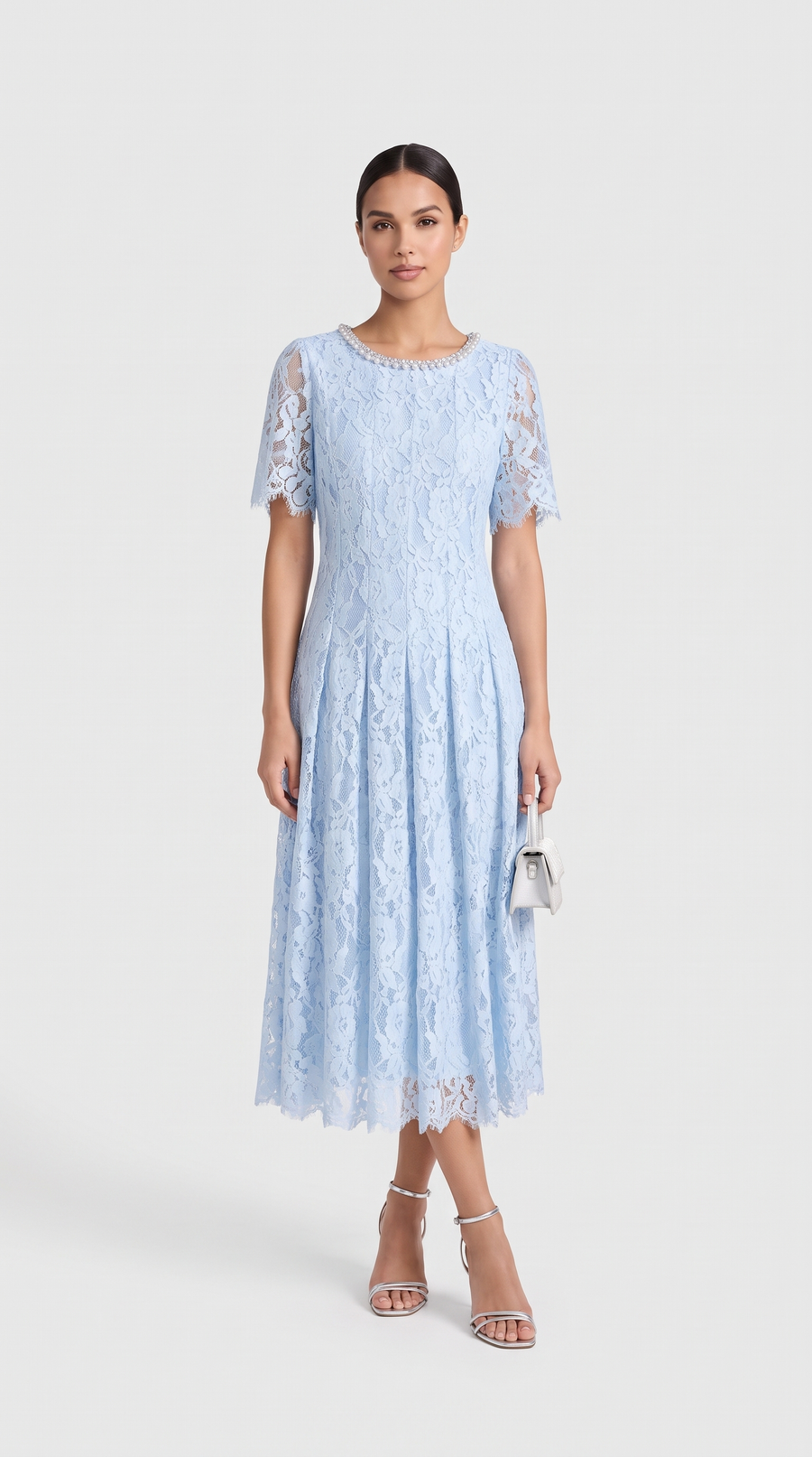 Agave · Vestido midi de encaje azul claro