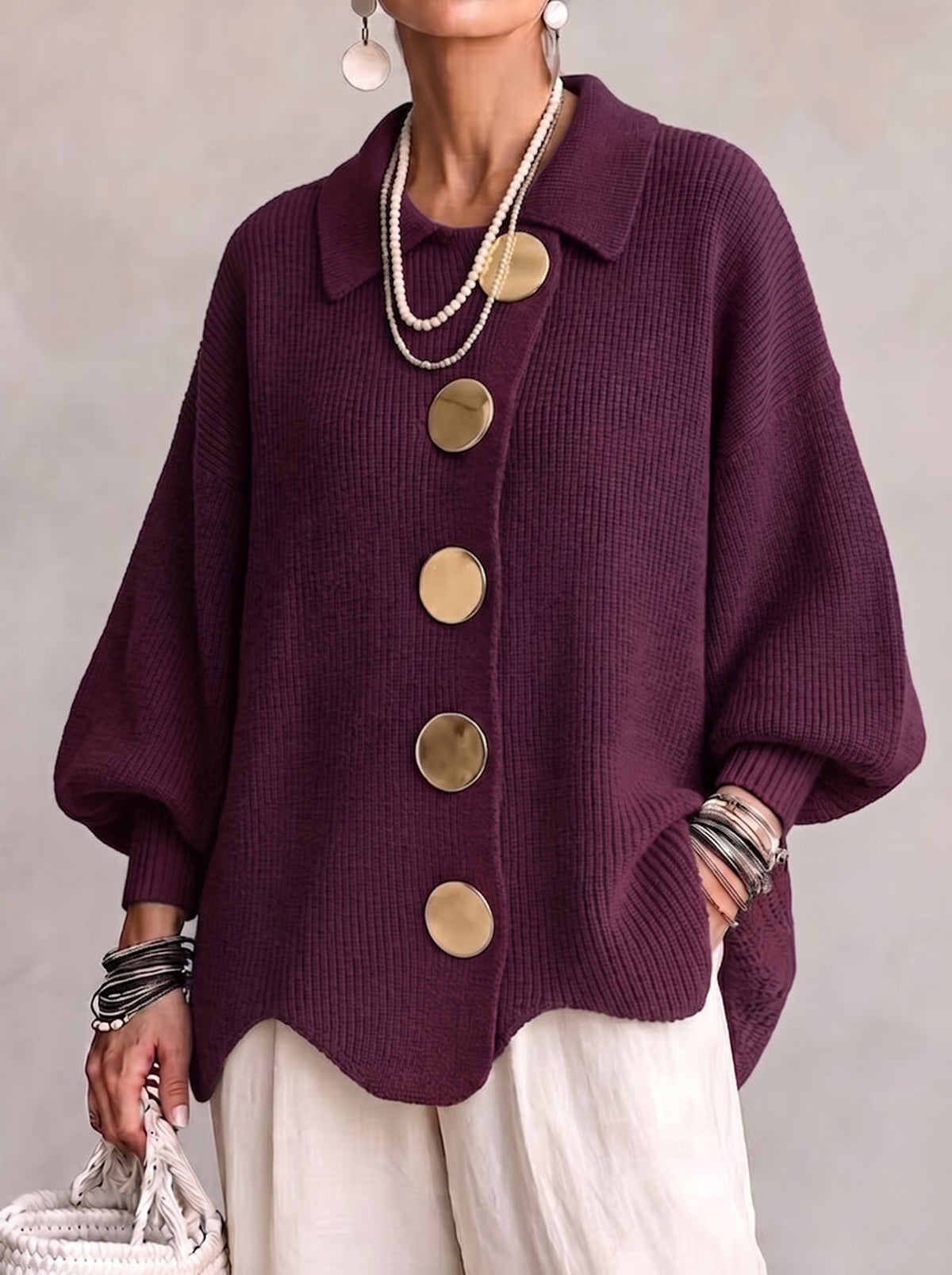 Cárdigan oversize de punto con botones metálicos