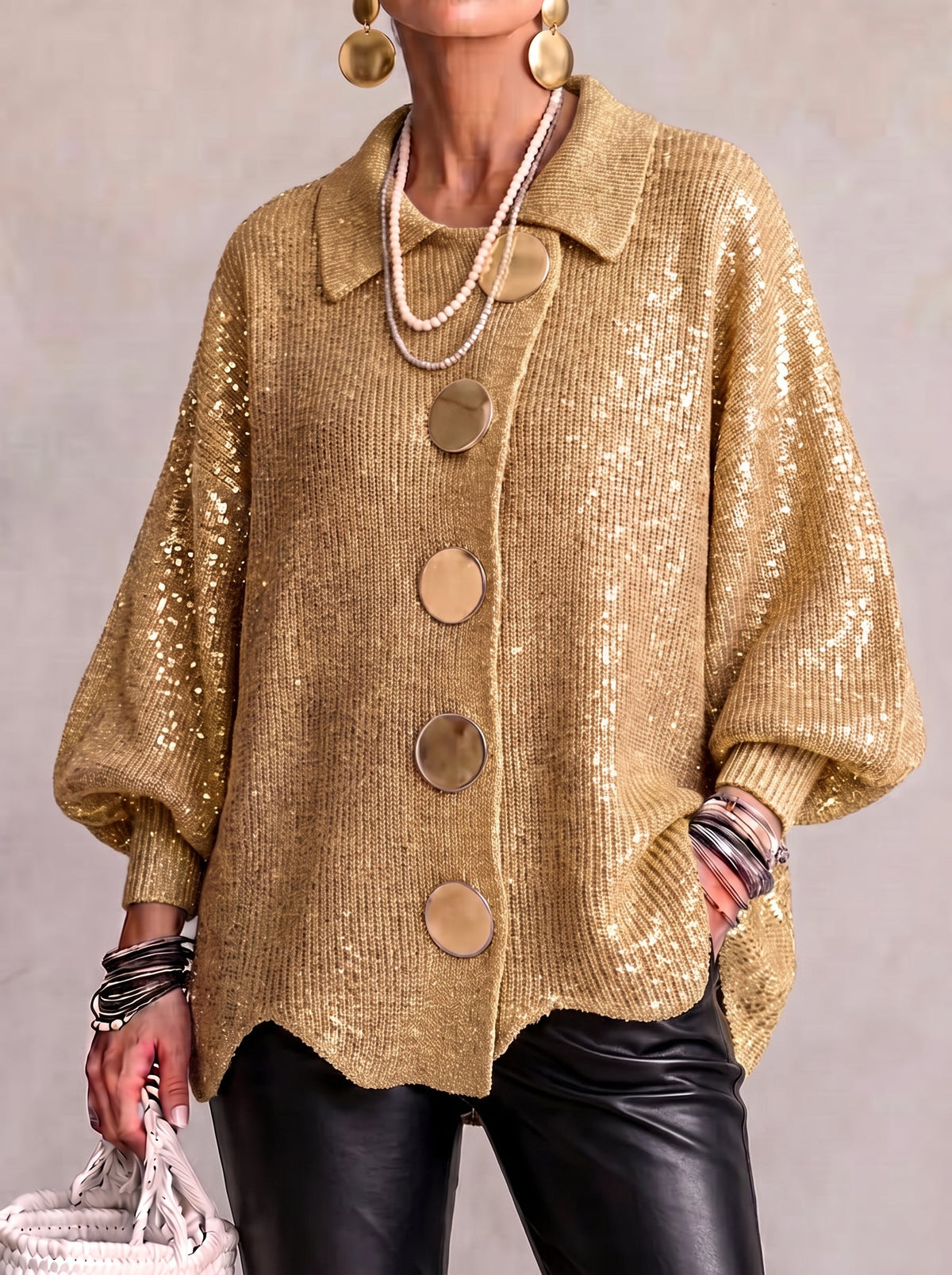 Cárdigan oversize de punto con botones metálicos