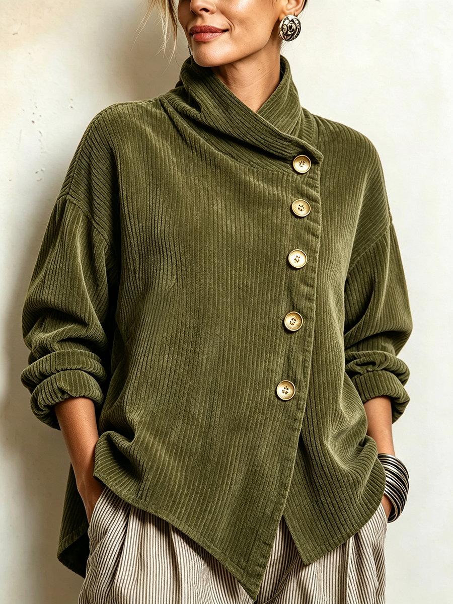 Top asimétrico de pana con cuello alto