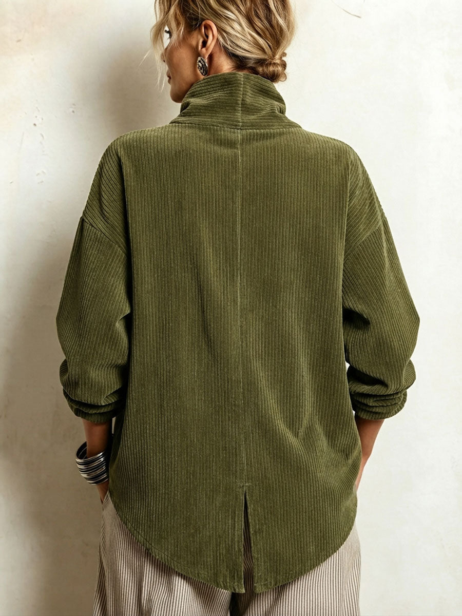 Top asimétrico de pana con cuello alto